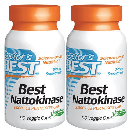 Doctor'S Best Nattokinase 2,000 Fu, Non-Gmo, Gluten Free, Vegan, Supports Cardiovascular and Circulatory Health, 90 Veggie Caps - 2 Packs