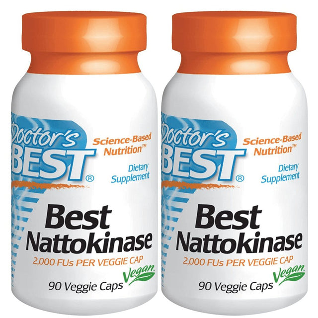 Doctor'S Best Nattokinase 2,000 Fu, Non-Gmo, Gluten Free, Vegan, Supports Cardiovascular and Circulatory Health, 90 Veggie Caps - 2 Packs