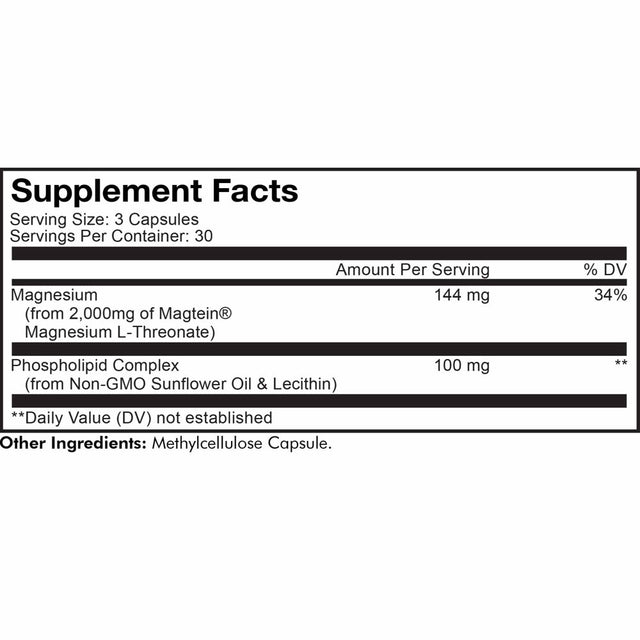 Codeage Liposomal Magnesium L-Threonate Supplement, Magtein Magnesium Threonate Capsules, 90 Ct