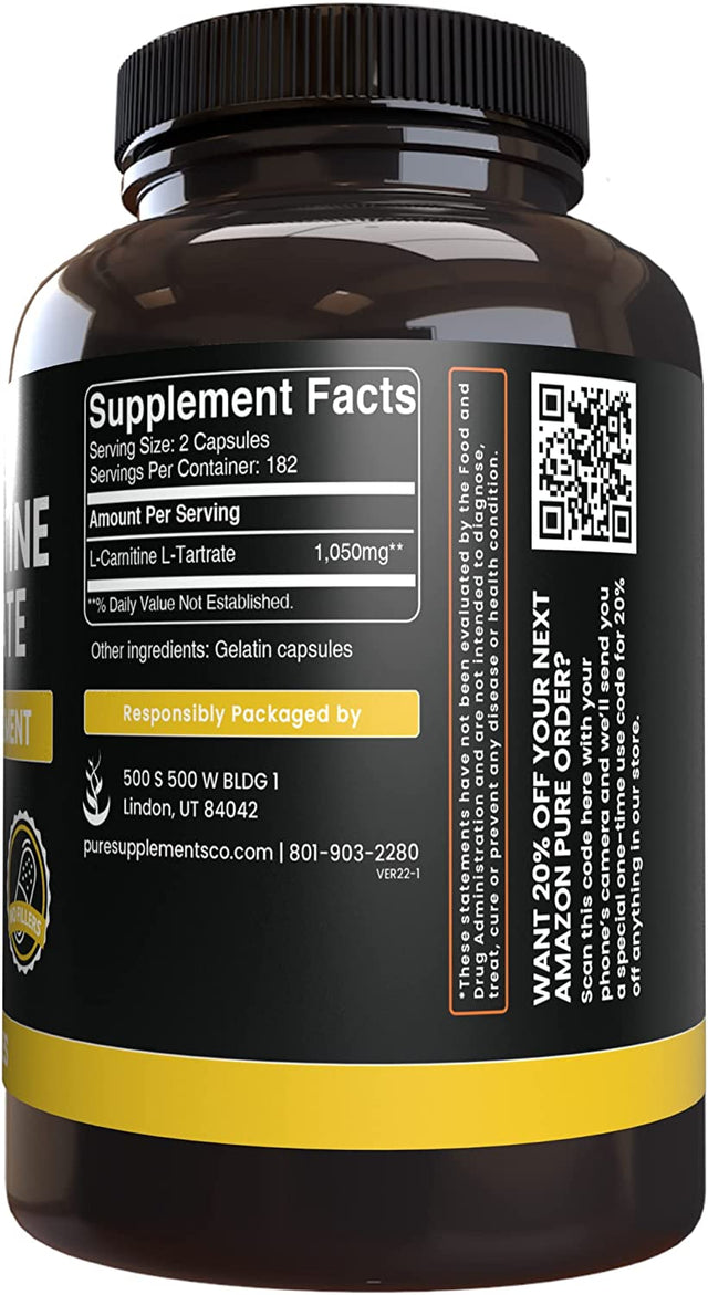 Pure Original Ingredients L-Carnitine Tartrate (365 Capsules) No Magnesium or Rice Fillers, Always Pure, Lab Verified