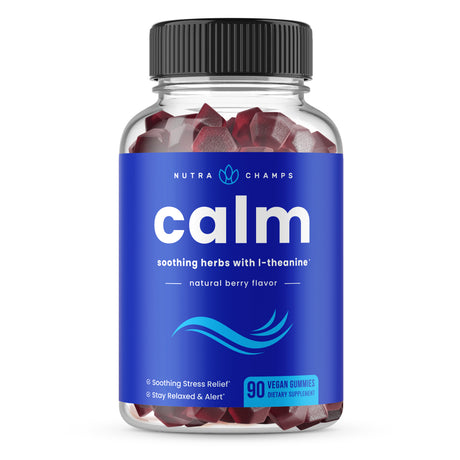 Nutrachamps Calm Gummies | Stress Gummies Supplement with Ashwagandha, L-Theanine, GABA, Vitamin B6 & Lemon Balm | Supports Mood, Focus & Stress Relief | Vegan & Non-Gmo | Natural Berry | 90 Gummies