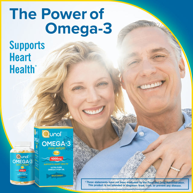 Qunol Mini Omega-3 Fish Oil (60 Count) Heart Health Support with 1000Mg Wild Caught Omega-3 Fatty Acids (Including EPA & DHA)