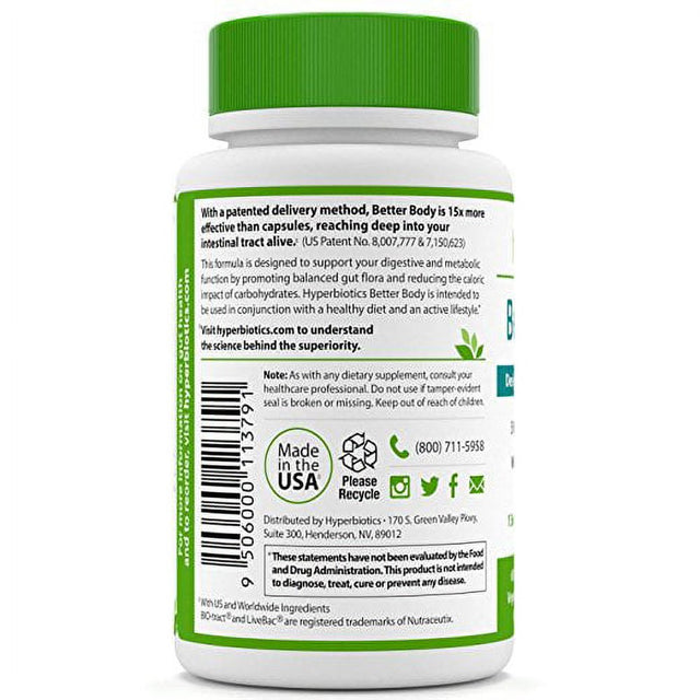 Hyperbiotics Better Body - Designed for Weight Managemet - Formulated with White Kidney Bean Extract & Orafti P95 Probiotics - 60 Time Release Tablets