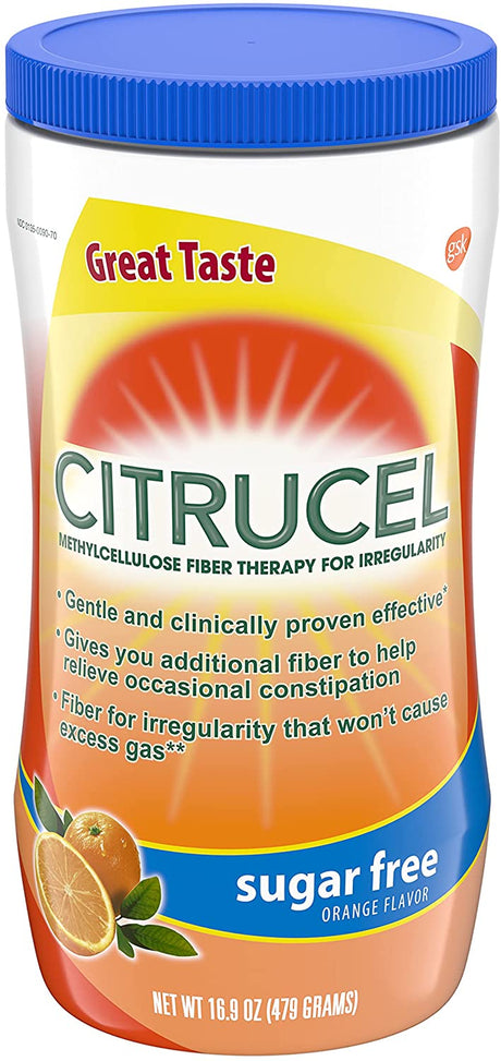 Citrucel Sugar Free Orange Flavor Methylcellulose Fiber Therapy Powder for Regularity, 16.9 Ounce (Pack of 3)