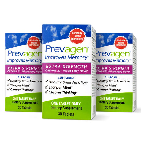 Prevagen Improves Memory - Extra Strength 20Mg, 30 Chewables |Mixed Berry-3 Pack| with Apoaequorin & Vitamin D | Brain Supplement for Better Brain Health, Supports Healthy Brain Function