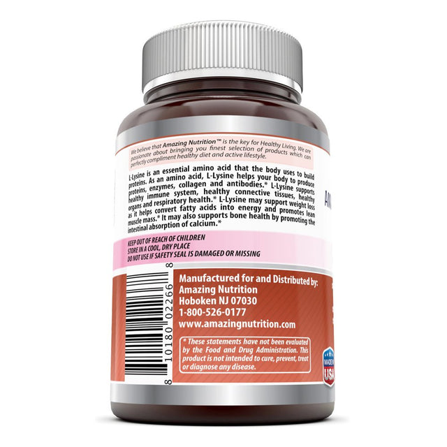 Amazing Formulas L-Lysine - 1000Mg 180 Vegetarian Tablets Amino Acid Vitamin Tablets (Non-Gmo) - Commonly Used for Cold Sores, Immune Support, Respiratory Health & More