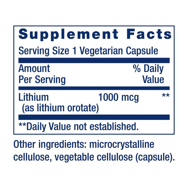 Life Extension Lithium, 1000 Mcg – Lithium Orotate – Helps Maintain Cognitive Function & Memory – Low-Dose Formula – Non-Gmo, Gluten-Free, Vegetarian – 100 Capsules