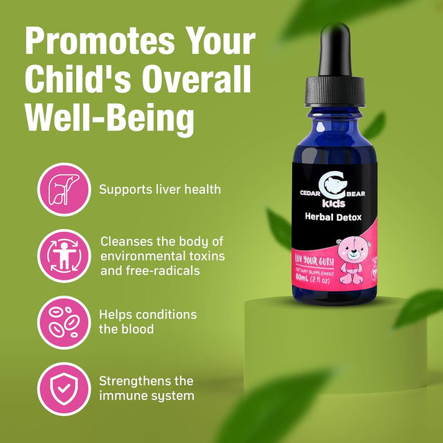 Cedar Bear Herbal Detox for Kids Is a Liquid Herbal Supplement That Helps the Immune System & Protects Organs That Are Often Affected 2 Fl Oz / 60 Ml