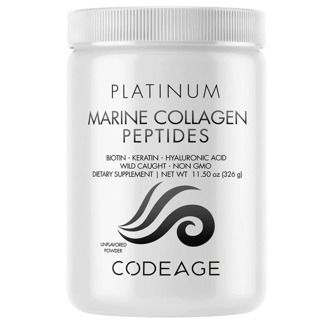 Codeage Marine Collagen Protein Powder Platinum, Fish Collagen Peptides + Vitamins, Biotin, 11.50 Oz