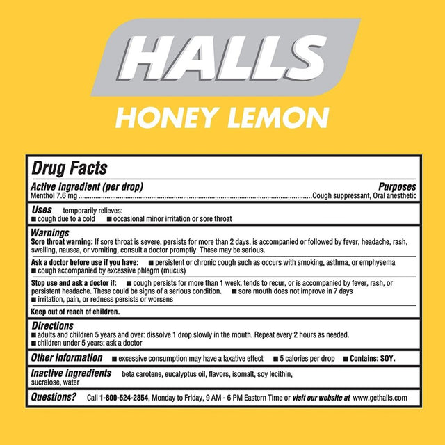 Halls Sugar Free Cough Drops - Honey Lemon - 180 Count