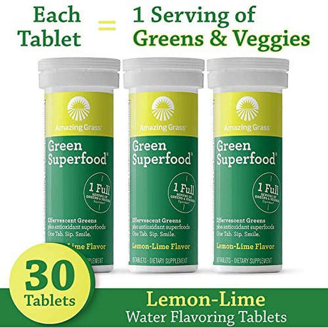 Amazing Grass Effervescent Tablets: Green Superfood Water Flavoring Tablet with Antioxidants & Alkalizing Greens, Lemon Lime, 30 Count