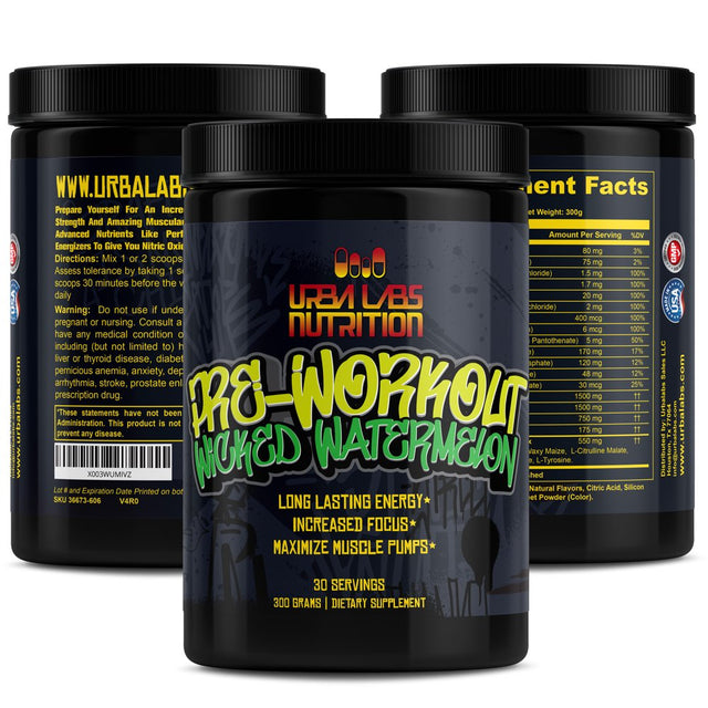 Urbalabs Superstrong Extreme Pre Workout Powder Pump up Beta Alanine, L-Taurine, Caffeine Extreme Energy & Focus, Nitric Oxide & Citrulline for Ultra Pump Wicked Watermelon