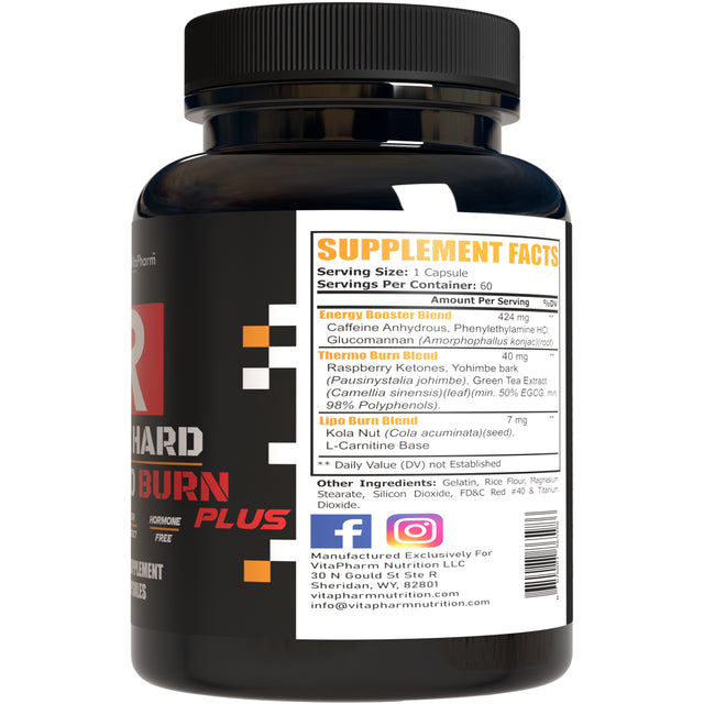 Vitapharm Nutrition Hybrid Burn. Weight Loss Supplement. Belly Fat Burner and Appetite Suppressant. Thermogenic Diet Pills for Men and Women. 60 Capsules