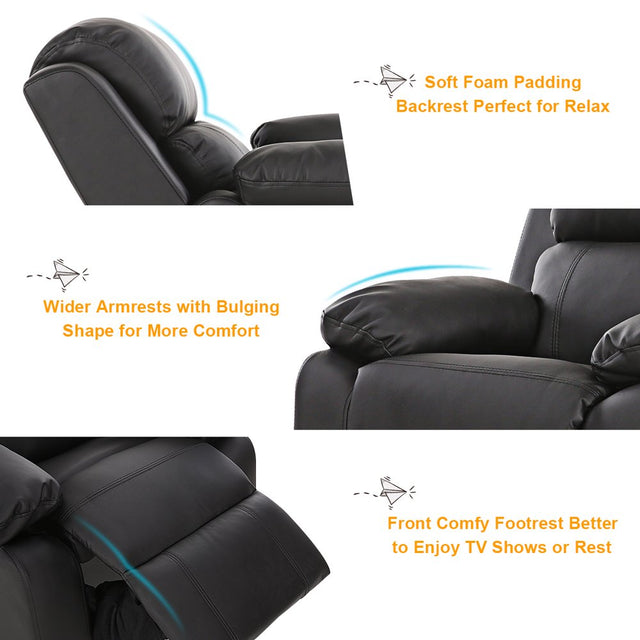 Deluxe Padded Kids Sofa Armchair Recliner Headrest Children W/ Storage Arm Black