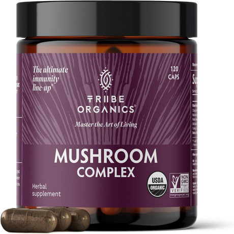 Tribe Organics Superfood Mushroom - Complex 1000Mg with Chaga,Reishi,Maitake Immune Boost - 120 Caps