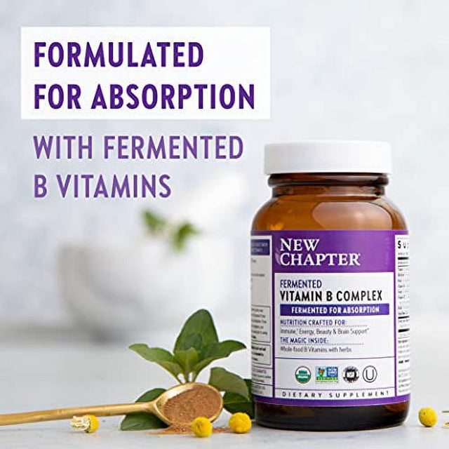 New Chapter Vitamin B Complex, Fermented Vitamin B Complex, Organic, ONE Daily with Whole-Food Herbs + Adaptogenic Maca for Natural Energy + Beauty, 100% Vegan, Gluten-Free - 60 Count