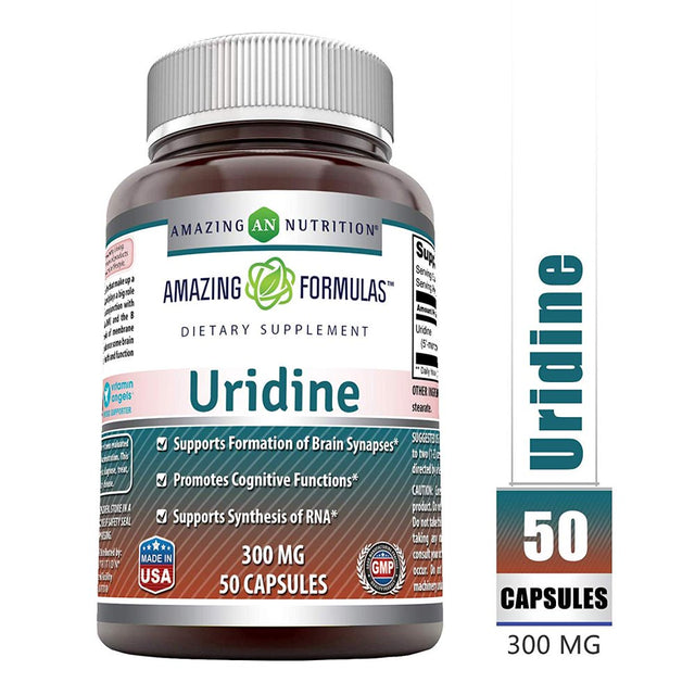 Amazing Formulas Uridine Dietary Supplement 300 Milligrams 50 Capsules (Non-Gmo, Gluten Free) - Supports Cognitive Functions - Encourages Synthesis of RNA (1) Promotes Liver Health