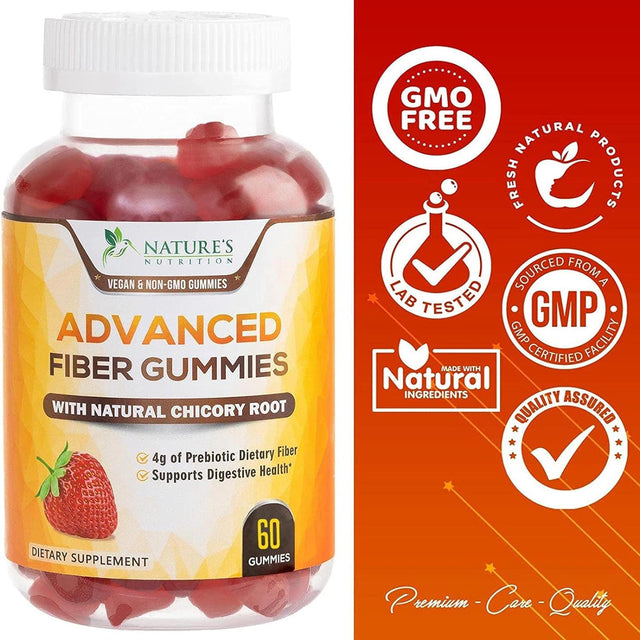 Nature'S Fiber Gummies 4G, Daily Prebiotic Gummy Fiber Supplement, Digestive Health Support - Supports Regularity & Digestion for Adults, Plant Based Soluble Fiber, Non-Gmo - 60 Gummies