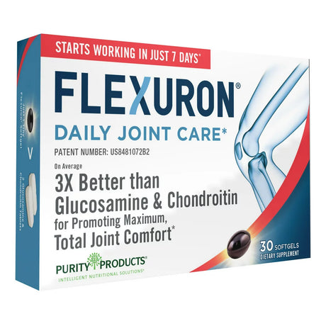 Flexuron Joint Formula by Purity Products - 3X Better than Glucosamine and Chondroitin - Starts Working in Just 7 Days - Krill Oil, Low Molecular Weight Hyaluronic Acid, Astaxanthin - 30 Count