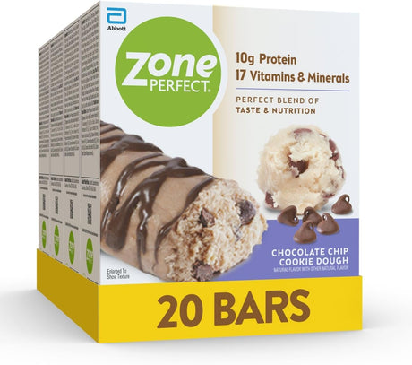 Zoneperfect Protein Bars, 10G Protein, 17 Vitamins & Minerals, Nutritious Snack Bar, Chocolate Chip Cookie Dough, 20 Bars