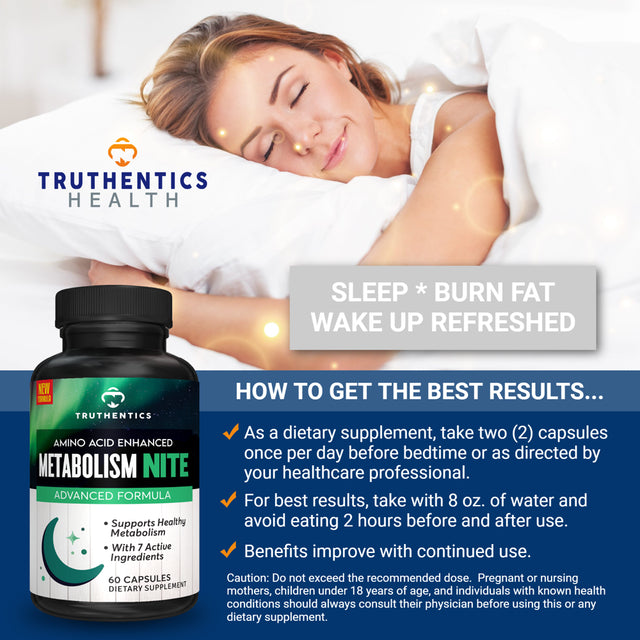 Truthentics Night Metabolism Booster for Women & Men (2 Pack) - Bedtime Metabolism Booster, PM Fat Burner Cravings Exercise Recovery Support, Sleep Aid - 120 Capsules