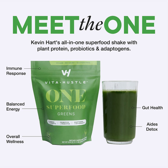 Kevin Hart'S Vitahustle One Superfood Greens Powder Mix + Probiotics, Mixed Berry, 25 Servings