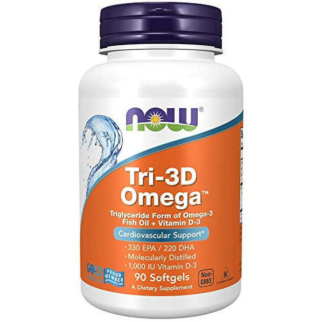 NOW Supplements, Tri-3D Omegaâ„¢, Triglyceride Form of Omega-3 Fish Oil + Vitamin D-3, Molecularly Distilled, 90 Softgels