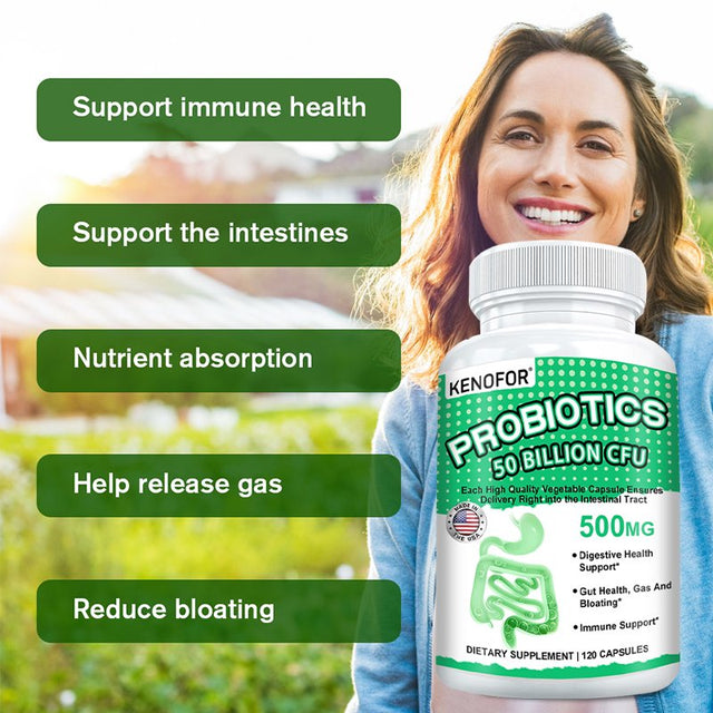 KENOFOR Probiotic 50 Billion for Women and Men, with Lactobacillus Acidophilus, for Digestive, Colon and Immune Support, Daily Gas Relief, Dairy-Free