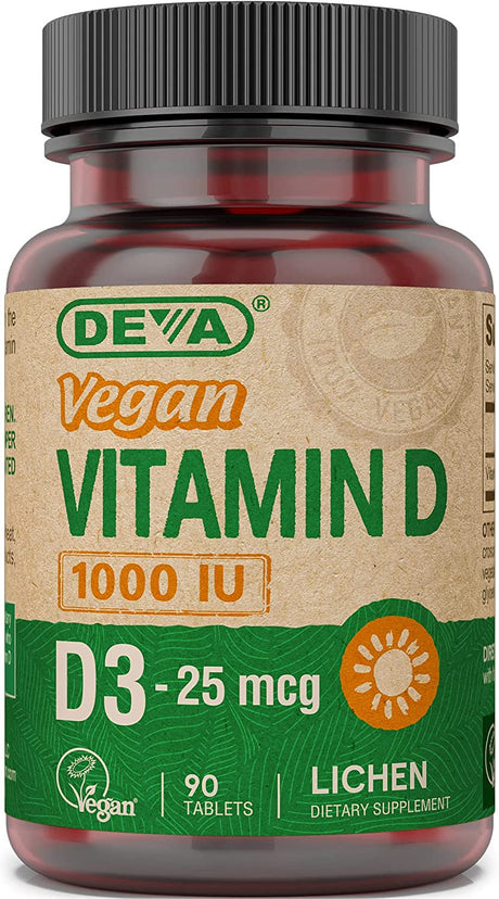 DEVA Vegan Vitamin D3 Supplement - Once-Per-Day Tablet with 1000 IU 90 Small Tablets