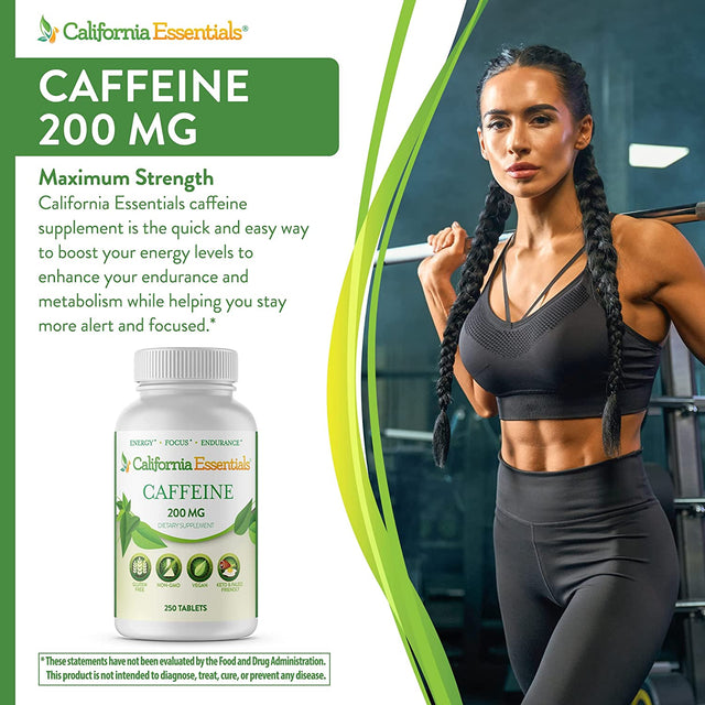 Energy plus Focus 200Mg Caffeine Supplement, 250 Tablets. Boosts Alertness, Endurance, and Mental Clarity for Athletes at the Gym or Sports. Aids Metabolism, Weight Management, and Pre-Workout Energy.