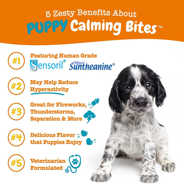 Zesty Paws Puppy Calming Bites, Stress & Anxiety Relief for Puppies, Turkey Flavor, 60 Count Soft Chews