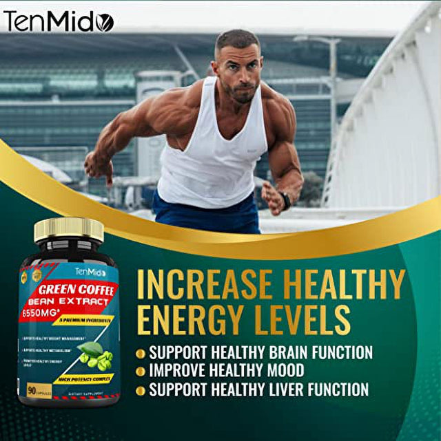 Tenmid Green Coffee Bean Extract 6550Mg 90 Capsules Garcinia, Olive, Green Tea, Kidney, Pepper