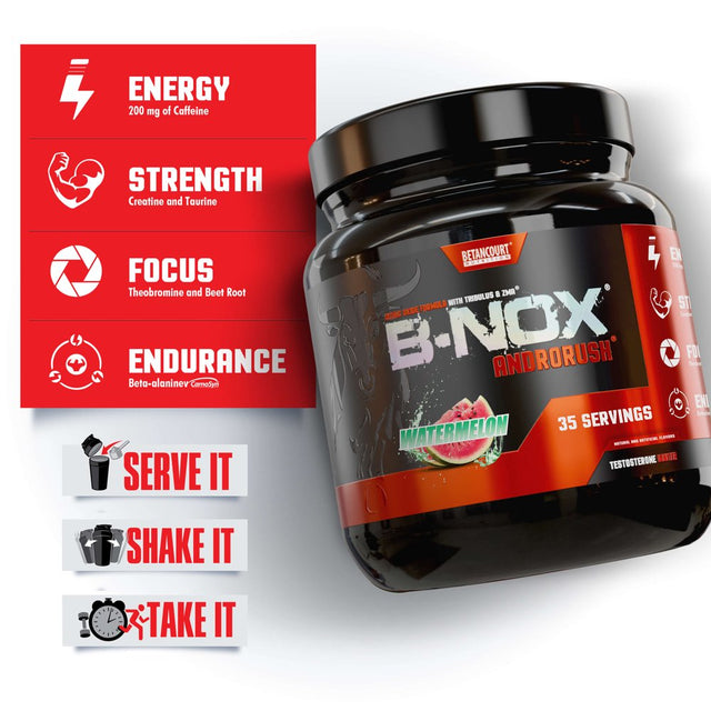 B-Nox Androrush - Watermelon, Pre-Workout & Testosterone Enhancer, Powder Supplement, Betancourt Nutrition 35 Servings