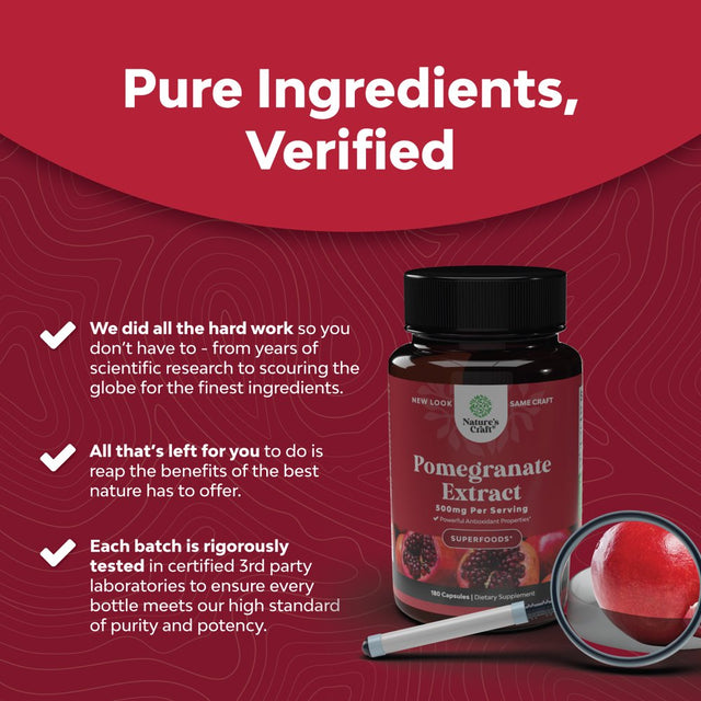 Advanced Antioxidant Superfood Pomegranate Supplement - Natural Pomegranate Extract Polyphenols Supplement for Heart Health and Joint Support - Reds Superfood Powder Capsules for Men and Women 180Ct