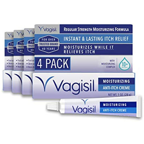 Vagisil Regular Strength Anti-Itch Moisturizing Feminine Cream for Women, Gynecologist Tested, Hypoallergenic, Fast-Acting, Long-Lasting Relief, Vaginal Moisturizer Soothes and Cools, 1 Oz (Pack of 4)