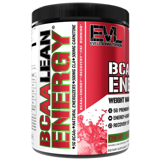 BCAA Lean Energy - Evlution Nutrition BCAA Powder 30 Servings Cherry Limeade Flavor - EVL Natural BCAA Amino Acid Pre Workout Fat Burner Supplement - Performance & Muscle Recovery