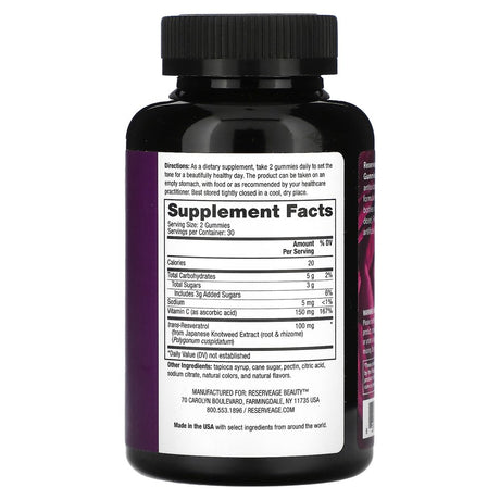 Resveratrol Gummies, Grape Flavored, 50 Mg, 60 Gummies, Reserveage Nutrition