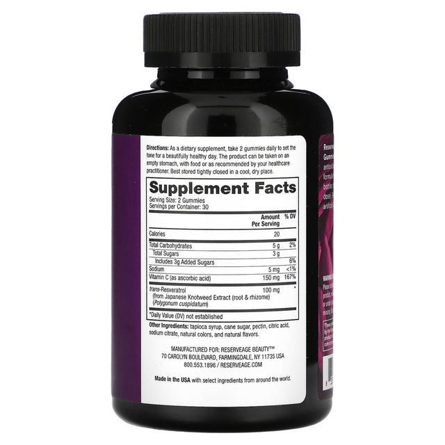 Resveratrol Gummies, Grape Flavored, 50 Mg, 60 Gummies, Reserveage Nutrition