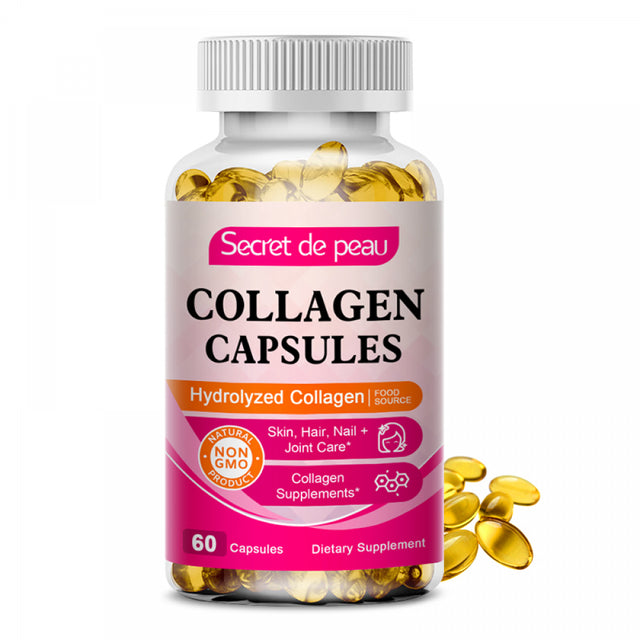 Secret De Peau Collagen Capsules - Collagen Pills, 60 Count, for Skin, Hair, Nails & Joints, Collagen Supplements for Women & Men, Non-Gmo