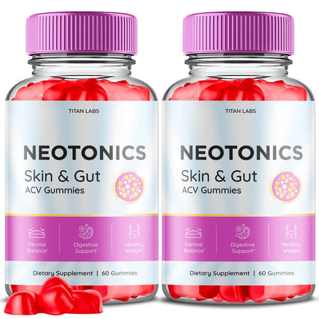 (2 Pack) Neotonics Skin and Gut ACV Gummies - Apple Cider Vinegar Supplement for Dermal Balance, Digestive Support, Healthy Weight - Dietary Supplements for Skin and Gut - 120 Gummies