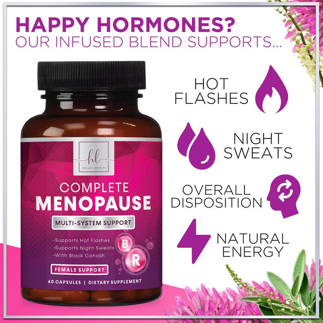 Hello Lovely! Menopause Relief for Women - Complete Menopause Supplements for Hormone Support, Energy, Hot Flashes & Night Sweats W/Black Cohosh, Non-Gmo Menopause Support Vitamins - 60 Capsules