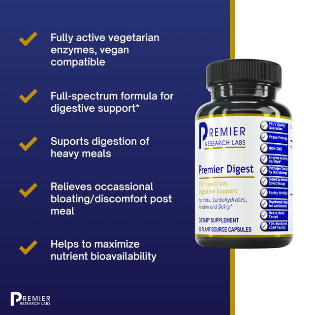 Premier Research Labs Digest - Full-Spectrum Formula to Support Digestive System - Gluten-Free, Non-Gmo, Vegan - 60 Plant-Source Capsules