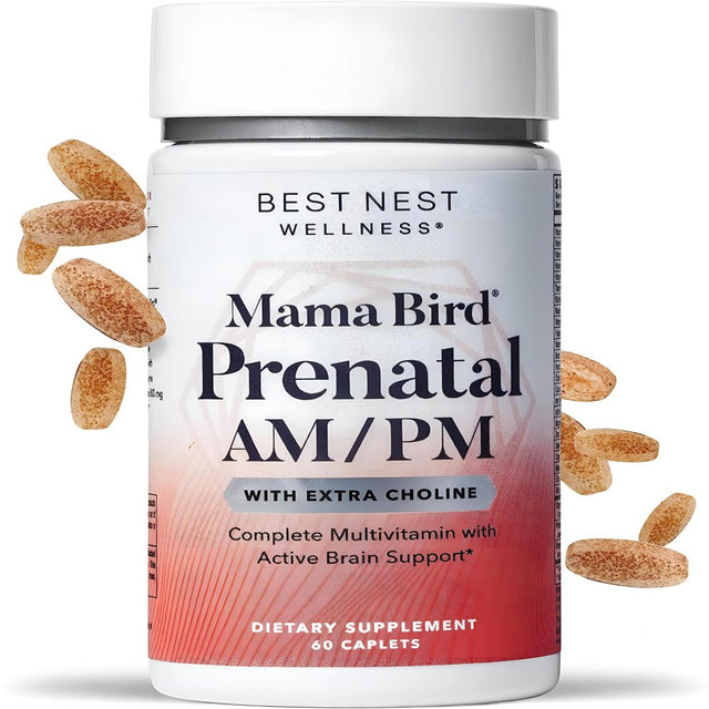 Mama Bird Prenatal AM/PM Multi+ Vitamins, Methylfolate, Organic, Vegan, Best Nest Wellness, 60 Ct