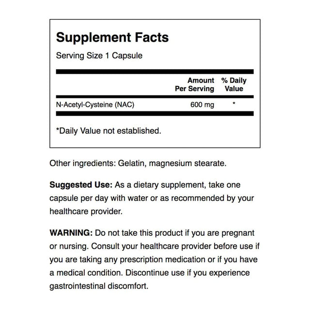 Swanson NAC N-Acetyl Cysteine Antioxidant Anti-Aging Liver Support & Amino Acids Supplement 600 Mg 100 Capsules