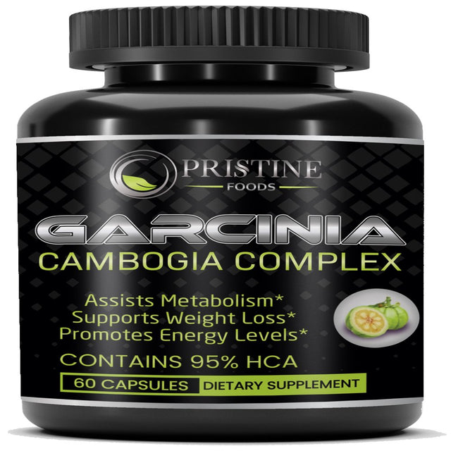 Pristine Foods Pure Garcinia Cambogia Complex 95% HCA Natural Weight Loss Pills, Appetite Suppressant, Non-Stimulant Diet Supplements for Men & Women - 60 Capsules.