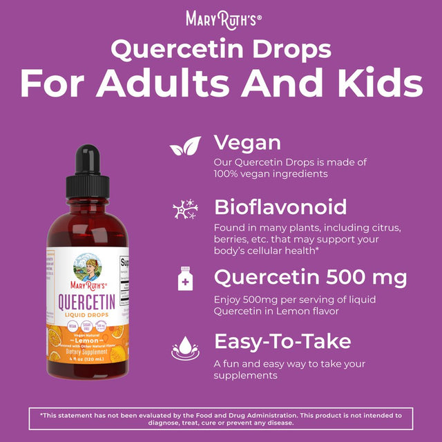 Maryruth Organics | Quercetin Liquid Drops| Bioflavonoid | Immune Support, Natural Anti-Inflammatory, Allergy Relief | Vegan | 4 Fl Oz / 120 Ml