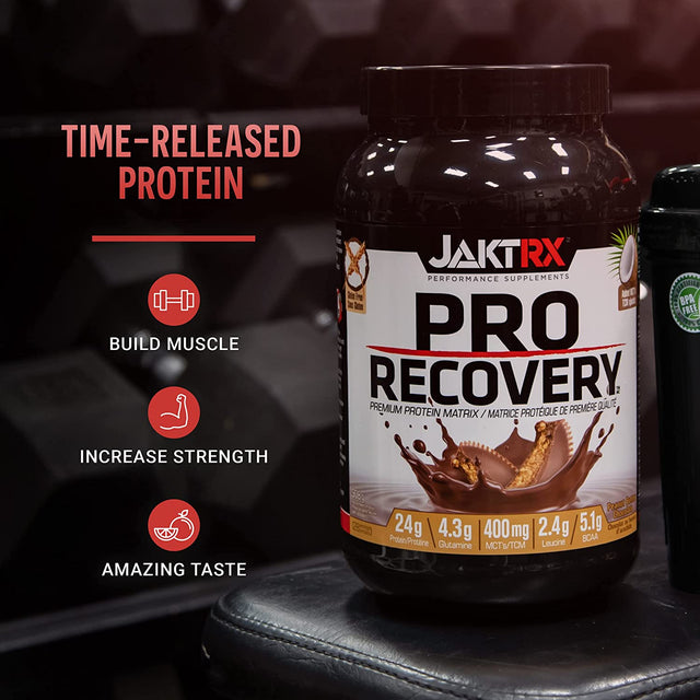 JAKTRX PRO Recovery – Post-Workout Whey Protein Powder – Muscle Builder & Recovery Supplement – BCAA, Glutamine, Leucine, Glucosamine & MCT – 28 Servings - Peanut Butter Chocolate