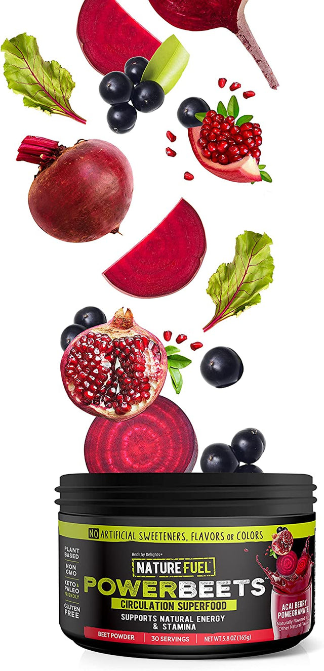 Healthy Delights Nature Fuel Power Beets - Super Concentrated Non-Gmo Beet Juice Powder for Boost Energy - Delicious Acai Berry Pomegranate Flavor - 30 Servings - Pantry Friendly