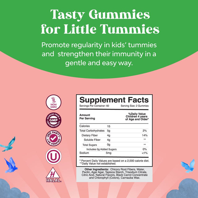 Kids Fiber Gummies Sugar Free - Delicious Prebiotic Fiber Gummies for Kids for Immunity Constipation and Digestive Support - Kids Fiber Supplements Gummies Non GMO Vegan Kosher Gluten and Sugar Free