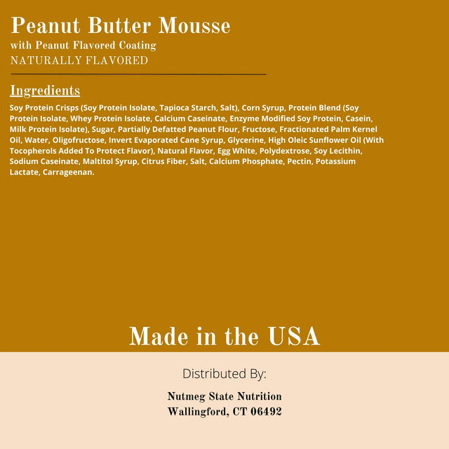 Nutmeg State Nutrition High Protein Snack Bar/Diet Bars - Peanut Butter Mousse with Peanut Flavored Coating (7Ct) - Trans Fat Free, Aspartame Free, Kosher, Gelatin Free